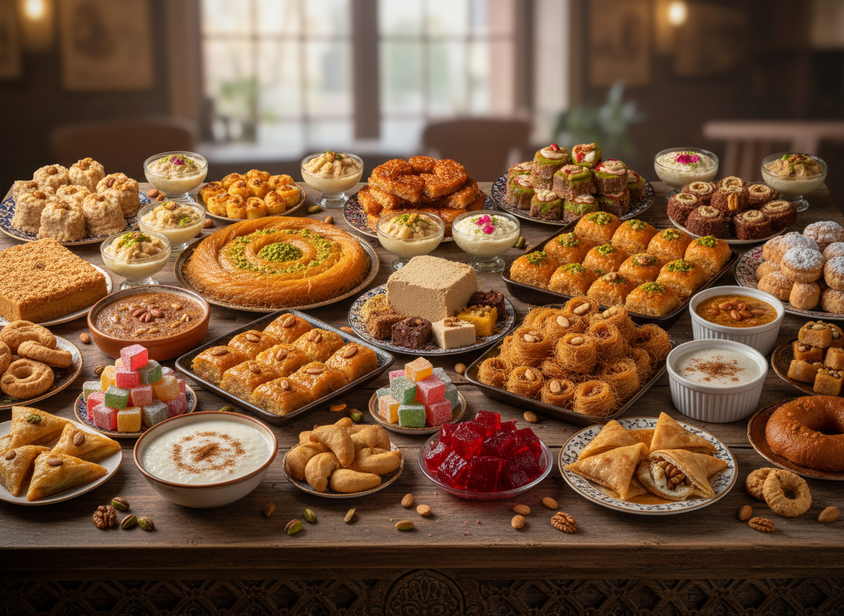 all arabic food on a table